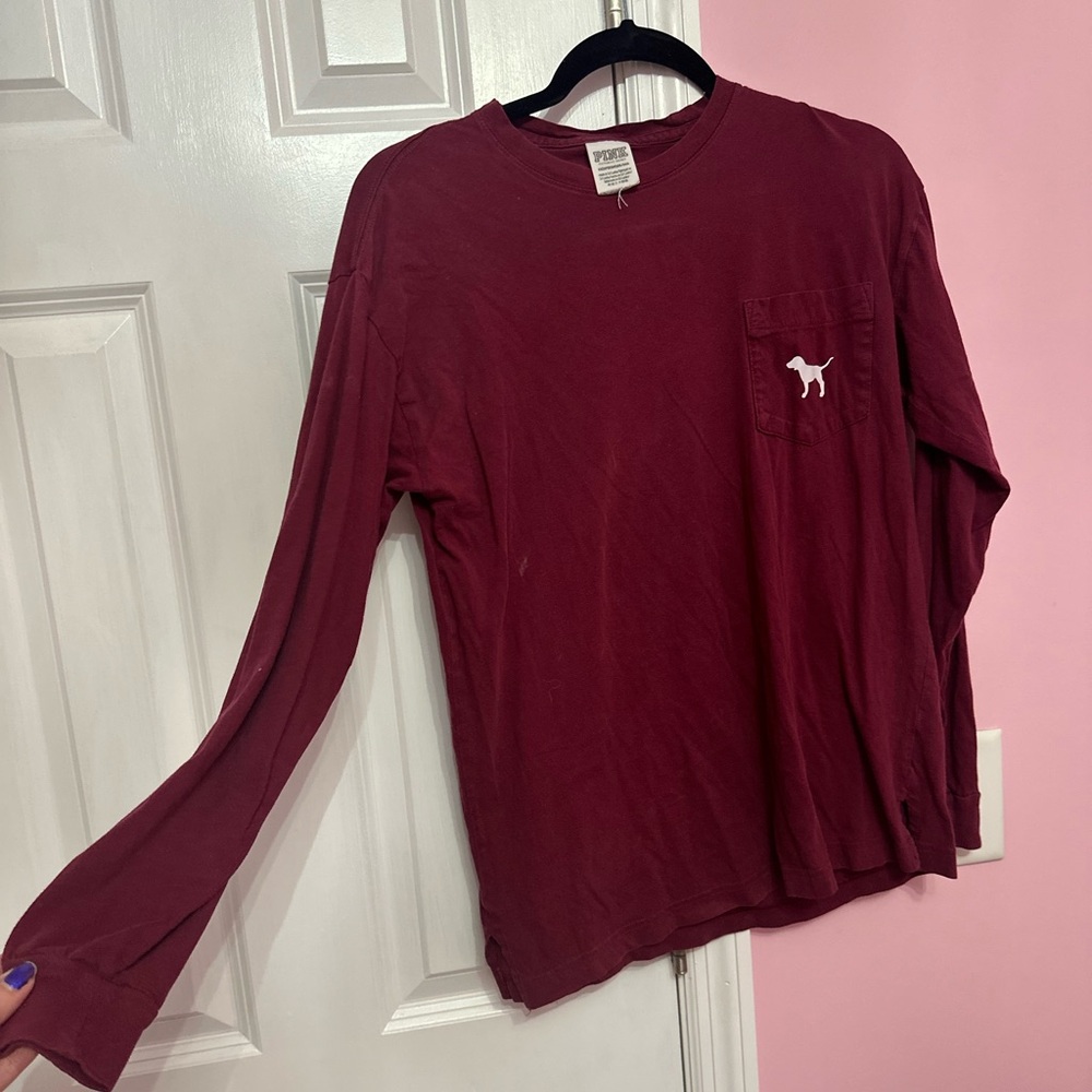 Maroon Victoria’s Secret pink shirt